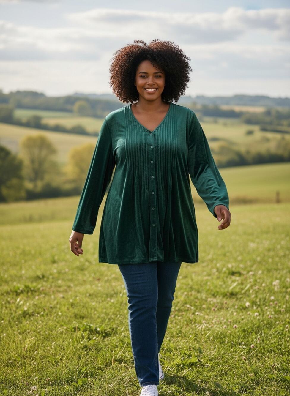 Woman Within Tunic Blouse Womens 4X Green Velour Stretch Velvet Pintuck Boho